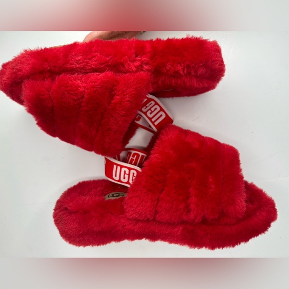 UGG Fluff Yeah Women's Slingback Slide Slippers in Samba Red - Picture 5 of 9